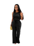 Summer Casual Women's Sleeveless Lace-up Solid Color Jumpsuit