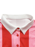 Women's 2 Piece Outfits Long Sleeve Striped Lapel Short Pants Matching Sets