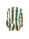 Women's 2 Piece Outfits Long Sleeve Striped Lapel Short Pants Matching Sets