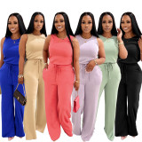 Summer Casual Women's Sleeveless Lace-up Solid Color Jumpsuit