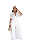 Summer Collar Cutie Lapel Cropped Top High Waist Wide Leg Pants Set