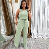 Summer Casual Women's Sleeveless Lace-up Solid Color Jumpsuit