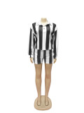 Women's 2 Piece Outfits Long Sleeve Striped Lapel Short Pants Matching Sets