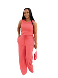 Summer Casual Women's Sleeveless Lace-up Solid Color Jumpsuit