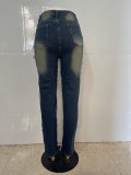 Casual Solid Color Ripped Mid Waist Skinny Denim Jeans