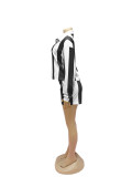 Women's 2 Piece Outfits Long Sleeve Striped Lapel Short Pants Matching Sets