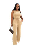 Summer Casual Women's Sleeveless Lace-up Solid Color Jumpsuit