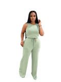 Summer Casual Women's Sleeveless Lace-up Solid Color Jumpsuit