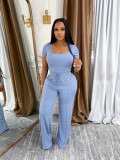 Women's Square Neck short sleeve top high waist wide leg Pants Casual Two Piece Set