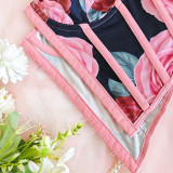 Women Flower Print Bustier Sleeveless Tops Low-cut Backless Slim Fit Vest