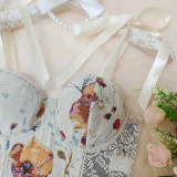French Floral Retro Print Contrast Color Slim Camisole