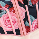 Women Flower Print Bustier Sleeveless Tops Low-cut Backless Slim Fit Vest