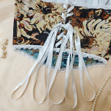 1pc Retro Palace Floral Bandeau Lace-up French Niche Boned Corset Top