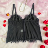 1pc French Court Lace Trim Bustier Top Plus Size Lace-Up Corset