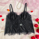 1pc French Court Lace Trim Bustier Top Plus Size Lace-Up Corset