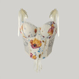 French Floral Retro Print Contrast Color Slim Camisole