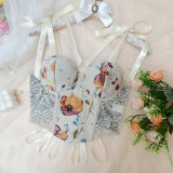 French Floral Retro Print Contrast Color Slim Camisole