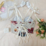 French Floral Retro Print Contrast Color Slim Camisole