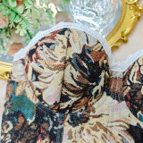 1pc Retro Palace Floral Bandeau Lace-up French Niche Boned Corset Top