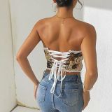 1pc Retro Palace Floral Bandeau Lace-up French Niche Boned Corset Top