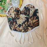 1pc Retro Palace Floral Bandeau Lace-up French Niche Boned Corset Top