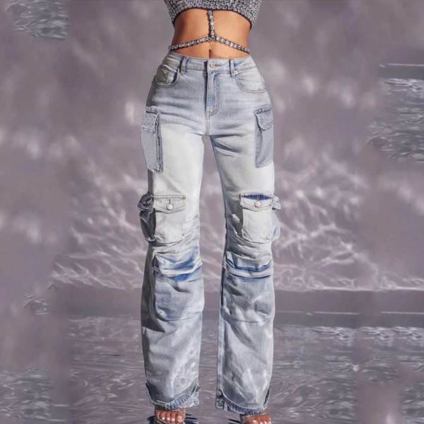Casual Multi-pocket Patchwork Trousers Cargo Jeans