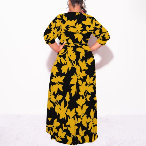 1 Piece Custom Casual Digital Printing V Plus Size Boho Floral Maxi Dress