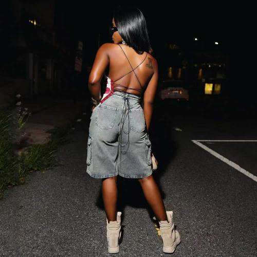 Summer Workwear Denim Street-rocking Loose Wide-leg Straight Shorts