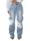 Casual Multi-pocket Patchwork Trousers Cargo Jeans