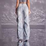 Casual Multi-pocket Patchwork Trousers Cargo Jeans
