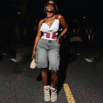 Summer Workwear Denim Street-rocking Loose Wide-leg Straight Shorts