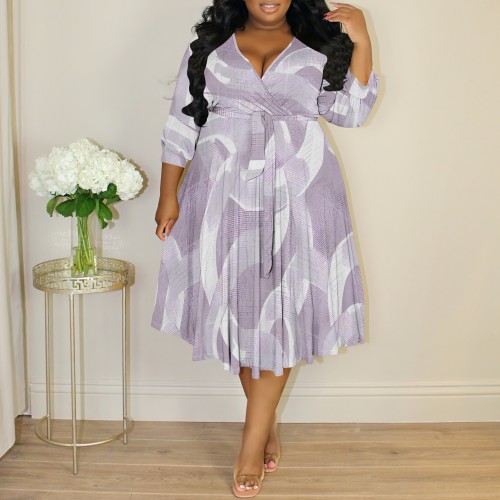 1 Piece Custom Casual Digital Printing V Neck Mid Dresses