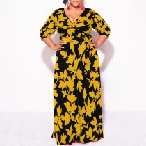 1 Piece Custom Casual Digital Printing V Plus Size Boho Floral Maxi Dress