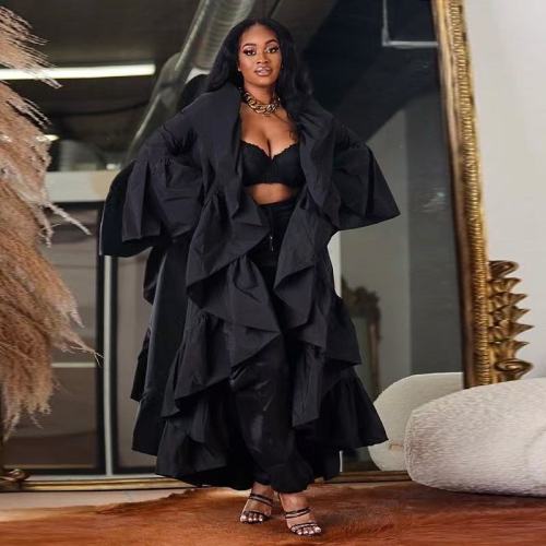 Women's Ruffle Long Cardigan Open Front Lightweight Maxi Duster Coat Outerwear