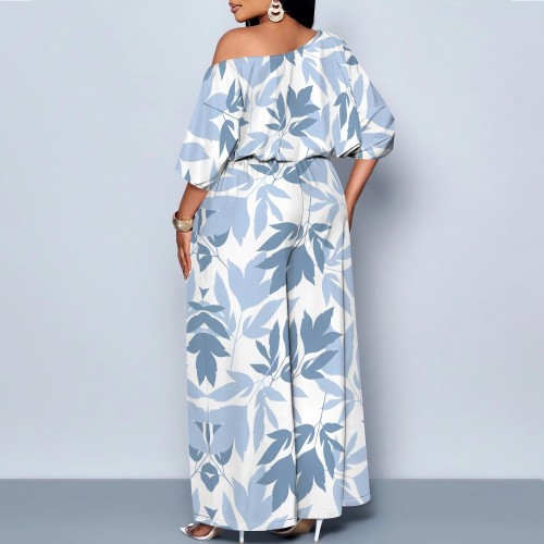1 Piece Custom Casual Digital Printing Slanted Shoulders Two Piece Pant Set