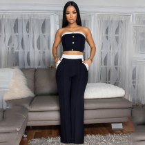 Sexy Color Matching Vest Straight High Waist Wide Leg Women's Trousers