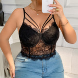 Lace Bralette Women V Neck Camisoles Adjustable Strap Crop Top Bustier Tops