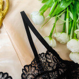 Straps Underwear Lace Eyelash Steel Ring See-through Bra without Padded