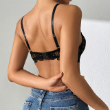 Straps Underwear Lace Eyelash Steel Ring See-through Bra without Padded