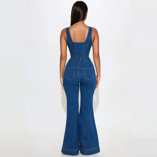 Casual Sleeveless Salopette Woman Denim Jumpsuit