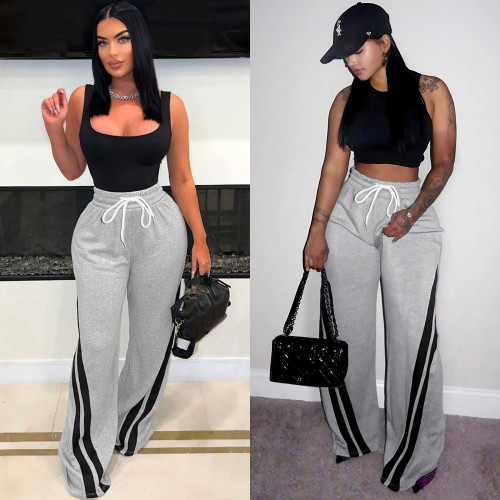 Women's Loose Straight-Leg Drawstring Waist Color-Blocking Sweatpants