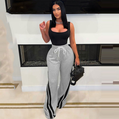 Women's Loose Straight-Leg Drawstring Waist Color-Blocking Sweatpants