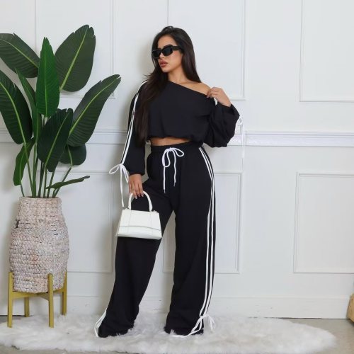 Casual Women's Solid Color Loose Webbing 2 Piece Set