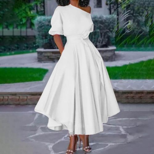 Bandage Women Waist Dress Solid Loose Half Sleeve Ankle-Length Dresses