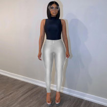 Women Zipper Skinny Solid High Waist Patchwork Sporty Pants Bottom Women Zipper Skinny Solid High Waist Patchwork Sporty Pants Bottom