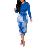 1 Piece Custom Casual Digital Printing Long Sleeve Midi Dresses