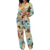 1 Piece Custom Casual Digital Printing V Neck Jumpsuits with Pockets