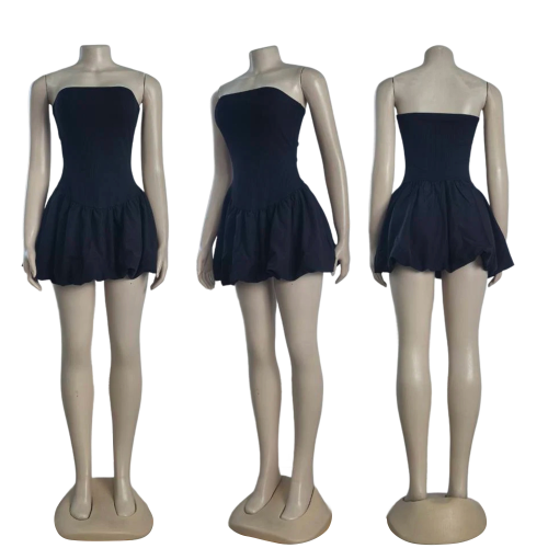 Solid Color Sexy Shoulder Strapless Puffy Dress