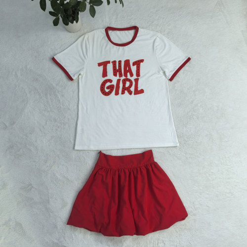 Solid Color Short Sleeve Skirts Set
