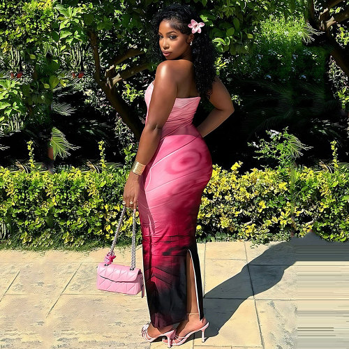 Women's Printed Sleeveless Strapless Long Dresses